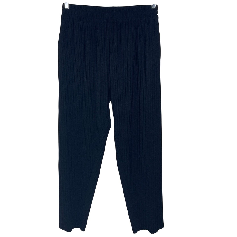 Maniere De Voir Womens Black Pleated Plisse Wide Leg Trousers Eiffel Tower Logo